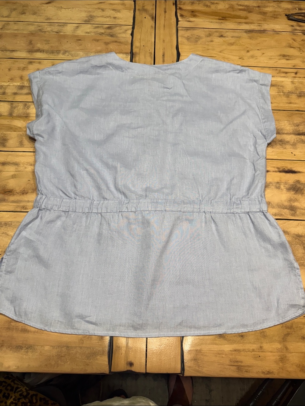 Ellen Tracy Linen Light Blue Drawstring Tunic Top - Picture 7 of 9